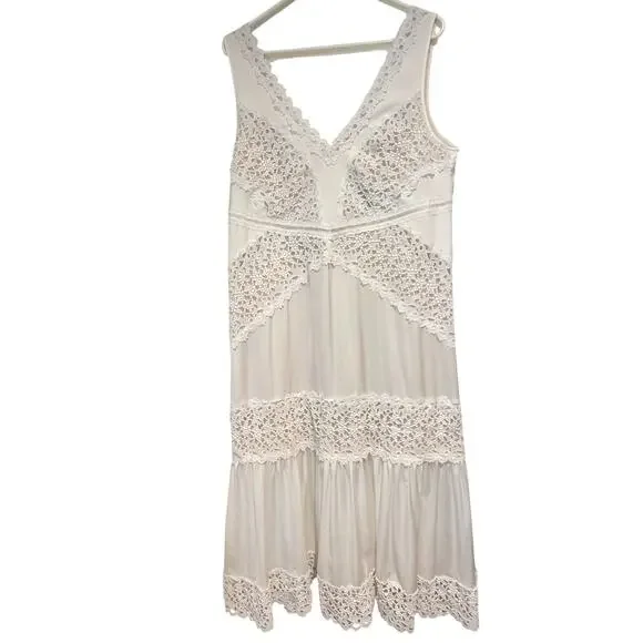 BCBG Max Azria Romantic Off-White Satin Lace Insert Tiered Midi Shift Dress, Med - www.armafbd.com BCBG Max Azria Romantic Off-White Satin Lace Insert Tiered Midi Shift Dress, Med - www.armafbd.com